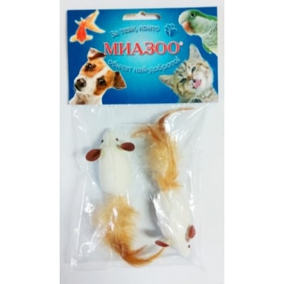 Играчка за котки anipro - мишка с пера, 5см, 2 бр