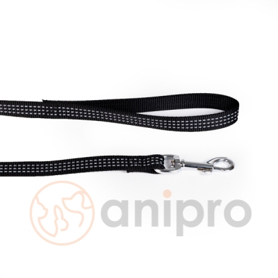 anipro Sport+ повод от лента със светлоотразителни нишки, 15мм/120см черен