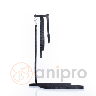 Повод с нагръдник от изк. лента 1.0 см., черен