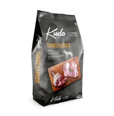 Храна за кучета Kudo Low Grain Turkey-Duck Mini Junior - дребни породи до 1 год, 3кг
