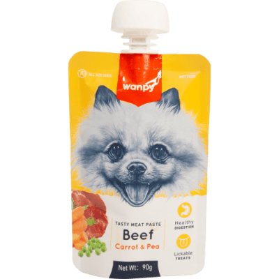Wanpy Tasty Dog - месна паста говеждо, морков и грах, 90 г