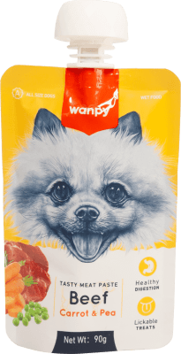 Wanpy Tasty Dog - месна паста говеждо, морков и грах, 90 г