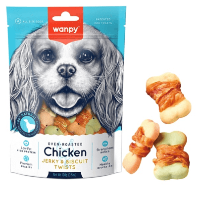 Wanpy Chicken Jerky & Biscuit Twists - Здравословни кучешки бисквитки с пилешко филе, 100 гр.