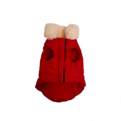 яке за кучета с пухена яка модел Princess, ЧЕРВЕНО, М 26 см