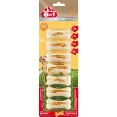 Лакомство за куче 8in1 - Екстра твърди кокали с пилешко месо – за дълготрайно дъвчащо забавление XS 7бр.