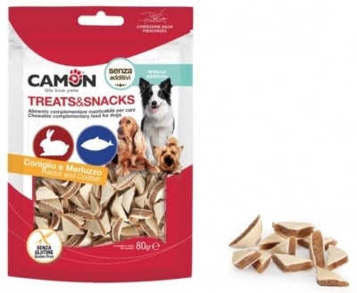 Меки хапки в формата на   триъгълник с заешко месо и риба.