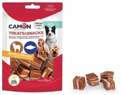 Меки хапки в формата на   кубчета  с агнешко месо и риба.