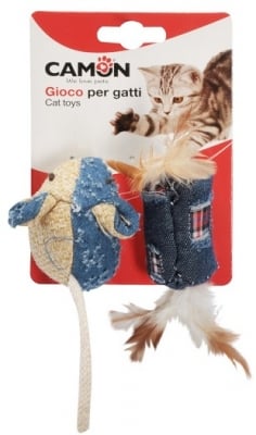 Camon, Играчка за коте, Цилиндър и мишка от плат, 6см.