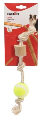 Camon Играчка за куче, Въже с кафеено дърво и топка за тенис, 28см.