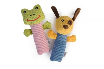 Играчка за куче - жаба и плюшено куче с пищялка  19см.