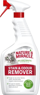 Nature's Miracle® Stain &amp; Odor Remover Cat е насочен към ежедневните домашни замърсявания и е устойчив на различни видове котешки мръсотии като урина, изпражнения, повръщано, лигавене и други органични петна и миризми. 709мл.