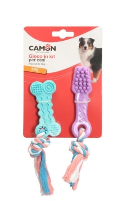 TPR Играчка за куче - кокал и четка за зъби 10см.