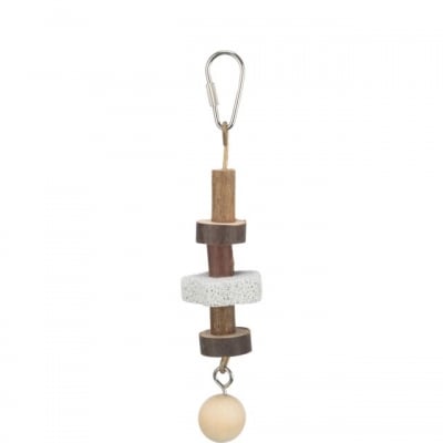 Играчка за домашни любимци, за гризане с дървено мънисто и лава камък, 16 см.