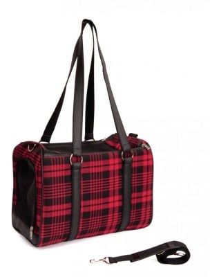 Тартанова чанта с дръжки и презрамка.