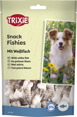 Допълваща храна за кучета - кокалчета увити с бяла риба, 100гр