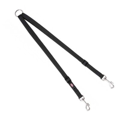 Повод за две кучета от плат  XS-M - Черно