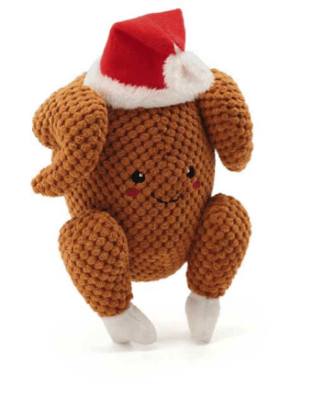 Пищяща играчка за куче – Печено пиле с коледна шапка (25 см)