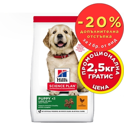 SP Dog PUPPY LARGE CHICKEN - Пълноценна храна за подрастващи кученца от едри и гигантски породи - гранули с пиле,  12kg+2.5kg 
