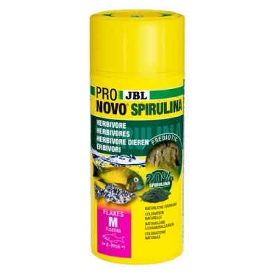 JBL PRONOVO SPIRULINA FLAKES M 250ml - Основна пребиотична храна на люспи - спирулина, за аквариумни рибки с размер  8 – 20 см
