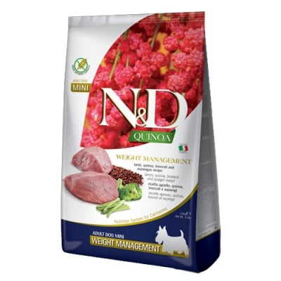 N&D DOG QUINOA WEIGHT ADULT MINI LAMB - Пълноценна храна кучета в зряла възраст от дребни породи - гранули с агнешко и броколи, 800 гр.