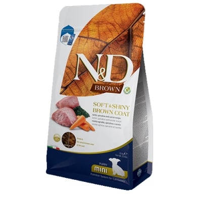 N&D DOG BROWN PUPPY MINI - Гранулирана храна без зърно за кученца до 1 година от мини породи - с кафява козина, 1.5 кг.