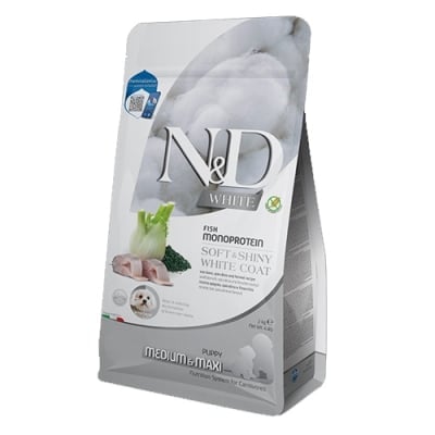 N&D DOG WHITE PUPPY MED/MAX - Гранулирана храна без зърно, за кучета до 1 година с бяла козина от средни и едри породи, 2 кг.