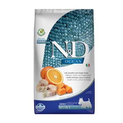 N&D  OCEAN  ADULT MINI  PUMPKIN 2.5KGкуче,тиква с риба треска  и портокал
