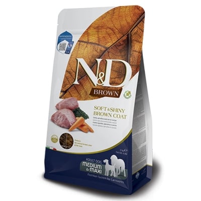 N&D BROWN DOG SPIRULINA  MED/MAXI AD 7 kg- кафяво куче ,с агне и моркови
