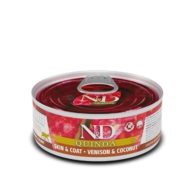 N&D CAT QUINOA VENISON&COCONUT - Диетична храна за котки от всички породи с хранителна непоносимост - консерва с киноа,еленско и кокос, 80 гр.
