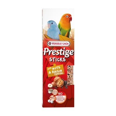 Prestige Sticks Small Parrot Nuts & Raisin topping - Микс от семена за средни и малки африкански папагали с ядки и стафиди, 2 броя стикове - 60 гр.