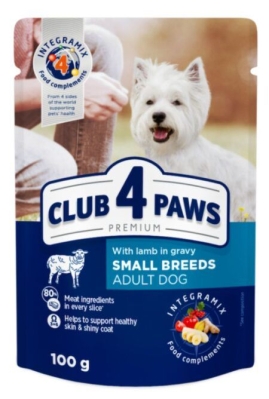 CLUB 4 PAWS POUCH PREMIUM ADULT DOG MINI WITH LAMB IN GRAVY (6 X 0,080 KG) 5+1 0,480 KG