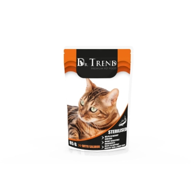 DR. TREND POUCH CAT STERILISED WITH SALMON 0,085 KG – Пълноценна консервирана храна за котки