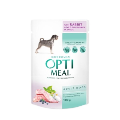 
OPTIMEAL POUCH ADULT DOG WITH RABBIT AND WILD BLUEBERRIES IN SAUCE 0.100 KG – ПАУЧ ЗА КУЧЕ