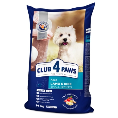 CLUB 4 PAWS DOG MINI ADULT WITH LAMB AND RICE Премиум, пълноценна суха храна за възрастни кучета от дребни породи с агнешко и ориз