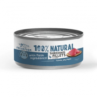 ФРЕШ ФАРМ коте консерва филенца тон, сьомга и пиле в сос 70 г