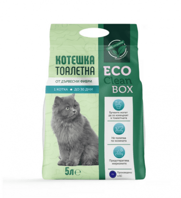 Eco Clean Box - Тоалетна за котки - котешка постелка от дървесни фибри /на пелети/ 5 литра