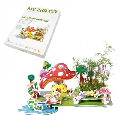 3D пъзел "Къща гъбка" с жива градина