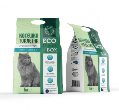 Eco Clean Box - Тоалетна за котки - котешка постелка от дървесни фибри /на пелети/