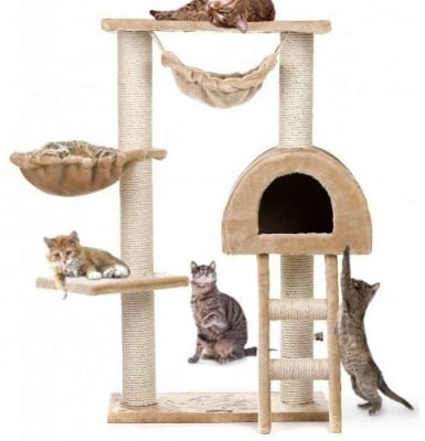 Драскало за коте с къща, люлка, легло, стълба и стойка
