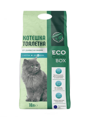 Eco Clean Box - Тоалетна за котки - котешка постелка от дървесни фибри /на пелети/  Котешка тоалетна - Биоразградима постелка от дървесни фибри /на пелети/ 10 литра