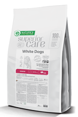 Nature's Protection White Dogs Junior All Breeds - Храна за кучета от 3 до 12 месеца с бяла козина от всички породи с бяла риба