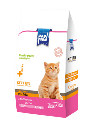 PawPaw Kitten - Пълноценна храна за подрастващи котенца - гранули с пилешко месо, 1.5 кг.