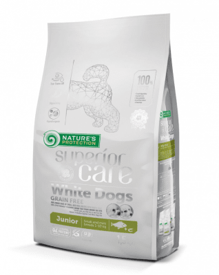 Храна за подрастващи кучета с бяла козина от дребни породи White Dogs Grain Free White Fish Junior, с бяла риба