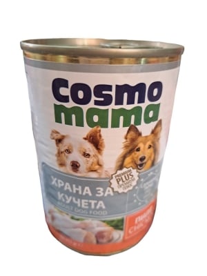 Cosmo Mama - Пълноценна храна за израснали кучета - консерва с вкус на пиле, 415 гр.