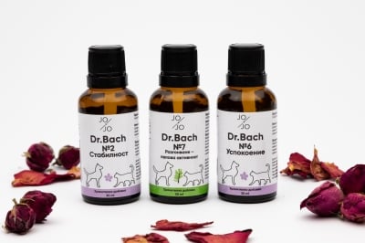 Комплект капки за кучета и котки с растителни екстракти на д-р Бах - против Разгонване, за Успокоение и Стабилност