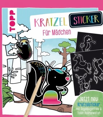 Книжка за оцветяване немски език TOPP, Kratzel-Sticker für Mädchen, 48 стр.