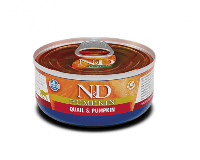  Консерва N&D CAT QUAIL&PUMPKIN - Пълноценна храна за котки в зряла възраст с пъдпъдък и тиква, 70 гр.