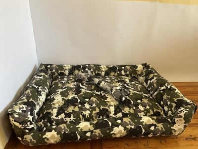 2 в 1 Двулицево легло за кучета или котки  КАМУФЛАЖИНО + подарък възглавничка кокалче - 100% памук Ранфорс