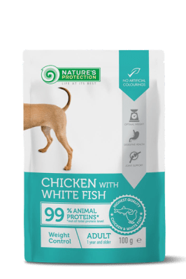 Natures Protection, Пауч за кучета, Контрол на теглото , С пиле и бяла риба, 100гр