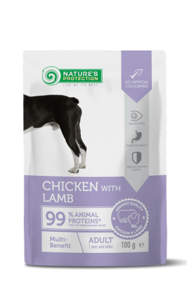 Natures Protection, Пауч за кучета, Мулти Бенефит , С пиле и агне, 100гр